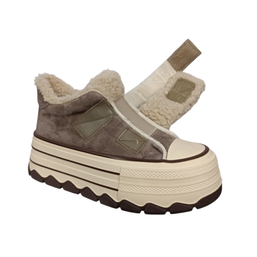 Черевики жіночі замшеві ALLSY 202065 коричневий хутро