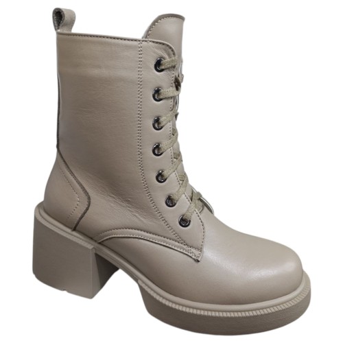 Ботинки женские кожаные TEMP 124 24 04 каблук бежевый мех