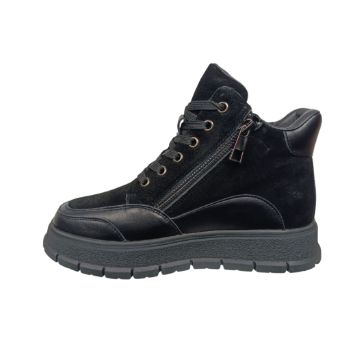 Ботинки женские кожаные PLPS 726-2 черные+замша мех