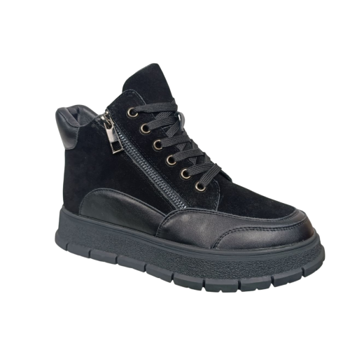 Ботинки женские кожаные PLPS 726-2 черные+замша мех