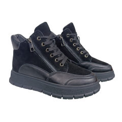 Ботинки женские кожаные PLPS 726-2 черные+замша мех