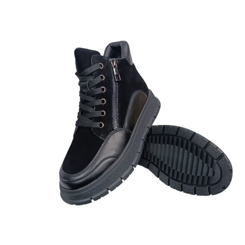 Ботинки женские кожаные PLPS 726-2 черные+замша мех