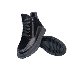 Ботинки женские кожаные PLPS 726-2 черные+замша мех