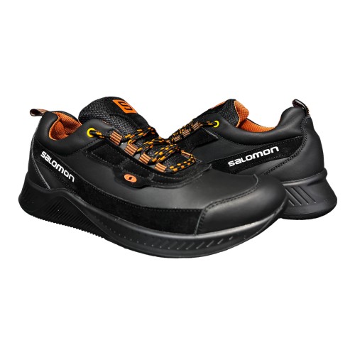 Кроссовки Мужские кожаные DENAR S 1 черно-оранжевый