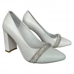 Туфли женские кожаные каблук ILONA 529/44 белые