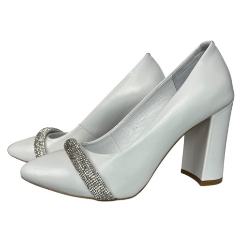 Туфли женские кожаные каблук ILONA 529/44 белые