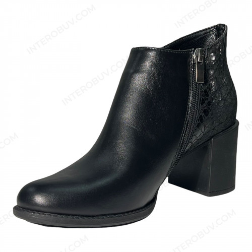Черевики Жіночі шкіряні на каблуку ELVIX 6076 чорний