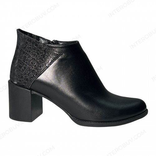 Черевики Жіночі шкіряні на каблуку ELVIX 6076 чорний