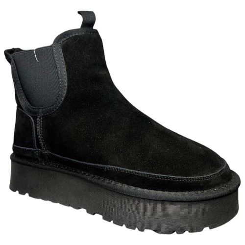 Угги женские замшевые ALLSY 187724 QJM6691A черный мех