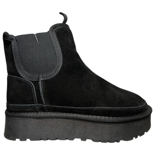 Угги женские замшевые ALLSY 187724 QJM6691A черный мех