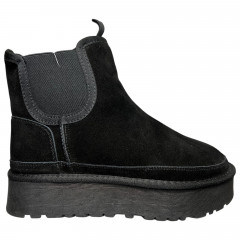 Угги женские замшевые ALLSY 187724 QJM6691A черный мех