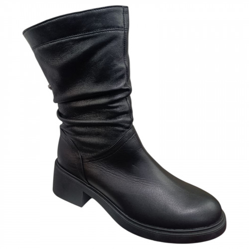 Чоботи жіночі шкіряні TEMP 12801 ЗОТТИ чорний каблук хутро