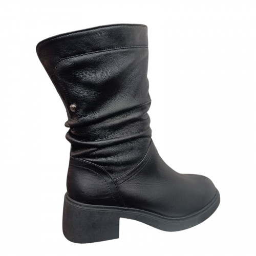 Чоботи жіночі шкіряні TEMP 12801 ЗОТТИ чорний каблук хутро