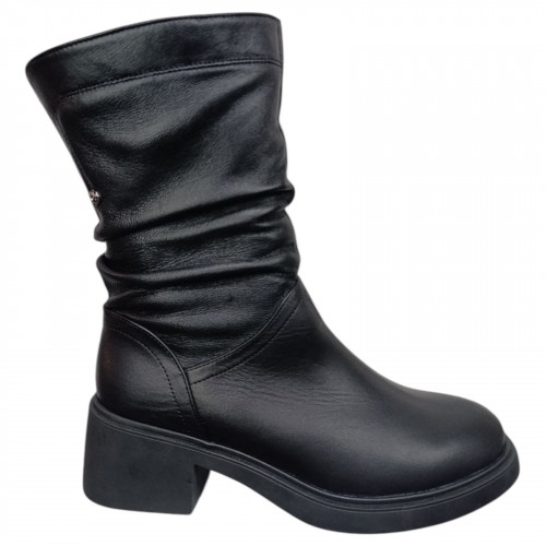 Чоботи жіночі шкіряні TEMP 12801 ЗОТТИ чорний каблук хутро