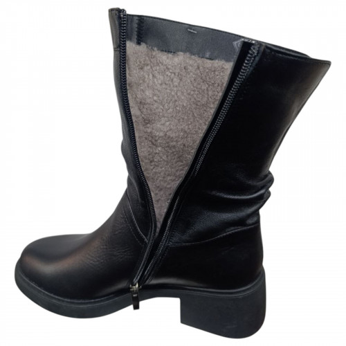 Чоботи жіночі шкіряні TEMP 12801 ЗОТТИ чорний каблук хутро