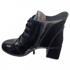 Черевики жіночі шкіряні лак TEMP 127 L каблук чорний хутро