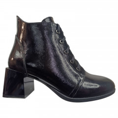 Черевики жіночі шкіряні лак TEMP 127 L каблук чорний хутро