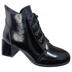 Черевики жіночі шкіряні лак TEMP 127 L каблук чорний хутро