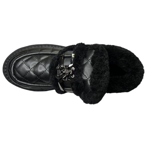 Угги черевики жіночі шкіряні ALLSY 187913 2023-53 чорний хутро