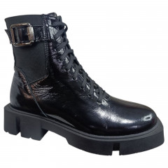 Черевики жіночі шкіряні лак TEMP 126 чорний хутро