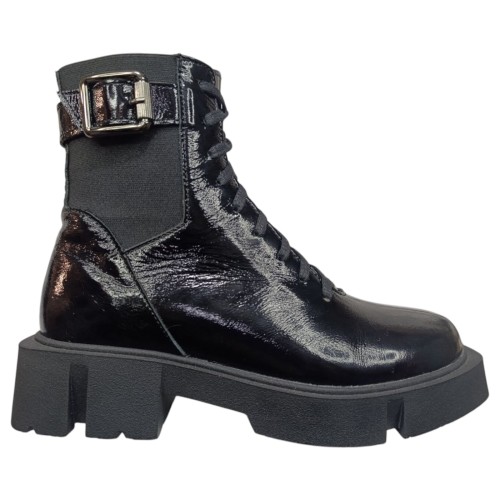 Ботинки женские кожаные лак TEMP 126 черный мех