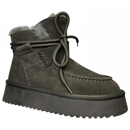 Угги жіночі замшеві ALLSY 187946 082-97E сірий хутро