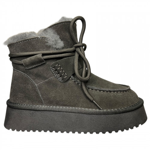 Угги жіночі замшеві ALLSY 187946 082-97E сірий хутро