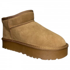 Угги жіночі замшеві ALLSY 187702 camel хутро