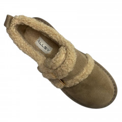 Угги ботинки женские замшевые ALLSY 191900 235088-28 хаки мех