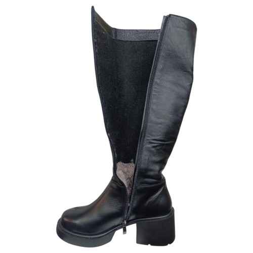 Чоботи жіночі шкіряні TEMP 260/1 каблук чорний євро хутро