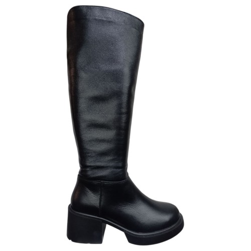 Чоботи жіночі шкіряні TEMP 260/1 каблук чорний євро хутро