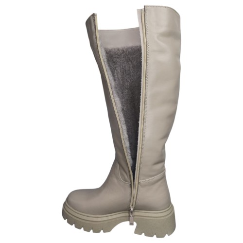 Чоботи жіночі шкіряні TEMP 262 бежевий євро хутро