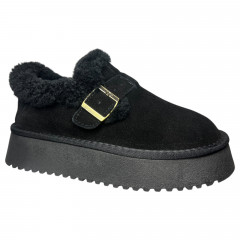 Угги ботинки женские замшевые ALLSY 191205 082-115A черный  мех