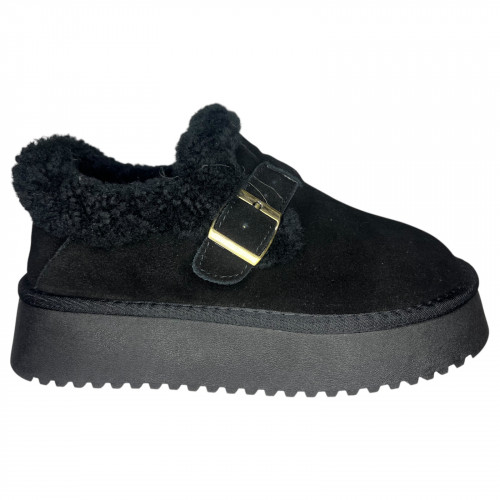 Угги ботинки женские замшевые ALLSY 191205 082-115A черный  мех