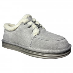 Угги ботинки женские замшевые ALLSY 232557-28R-B grey мех