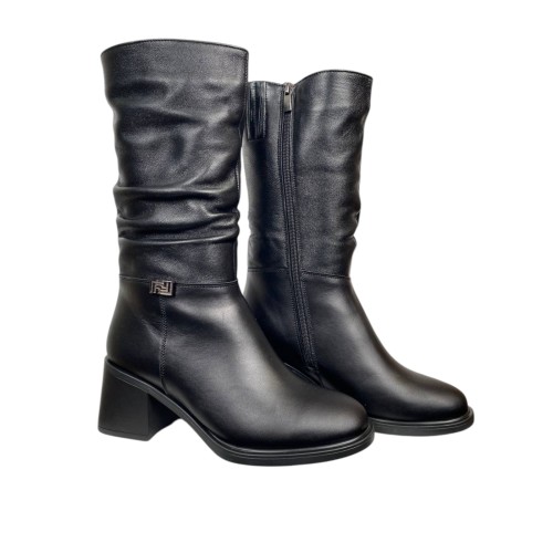 Сапоги женские кожаные TEMP 267 01 черный мех