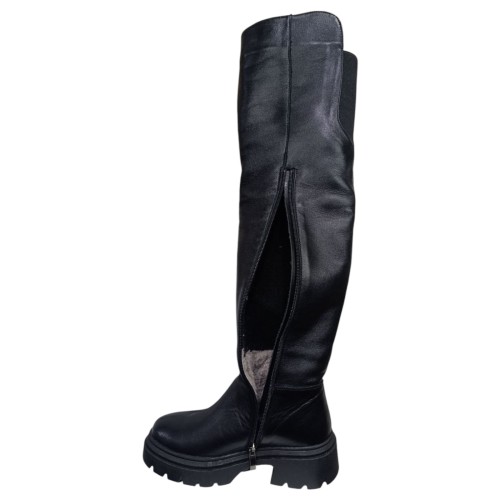 Чоботи ботфорти жіночі шкіряні TEMP 301 чорний євро хутро