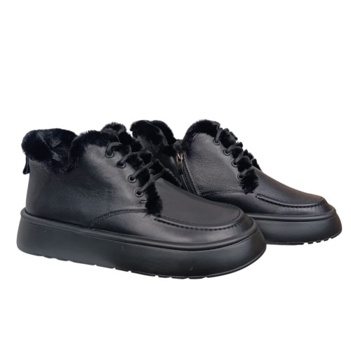 Черевики жіночі шкіряні MADAM 2525 чорні хутро