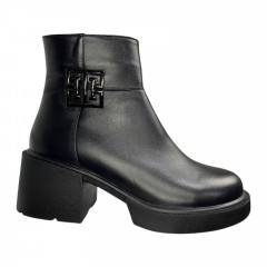 Черевики жіночі шкіряні TEMP Меган каблук чорний хутро