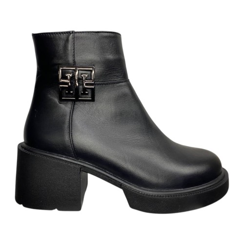 Ботинки женские кожаные TEMP Меган каблук черный мех