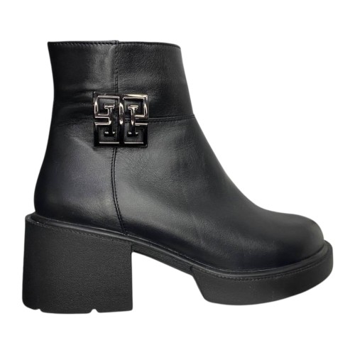 Ботинки женские кожаные TEMP Меган каблук черный мех