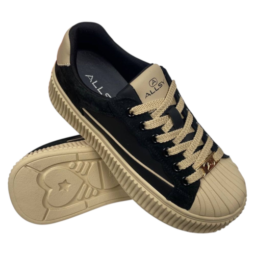 Кроссовки женские кожа+замш ALLSY 203298 черные