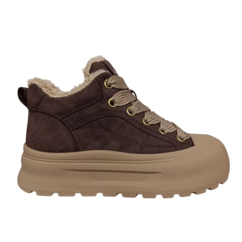 Черевики жіночі замшеві ALLSY 202544 коричневі хутро