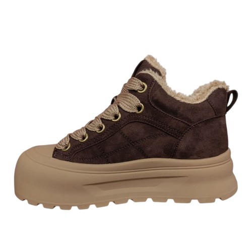 Черевики жіночі замшеві ALLSY 202544 коричневі хутро