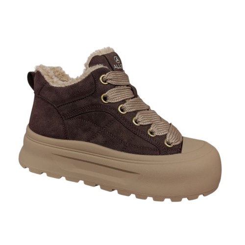 Черевики жіночі замшеві ALLSY 202544 коричневі хутро