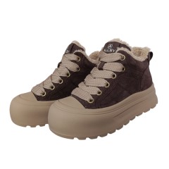 Черевики жіночі замшеві ALLSY 202544 коричневі хутро