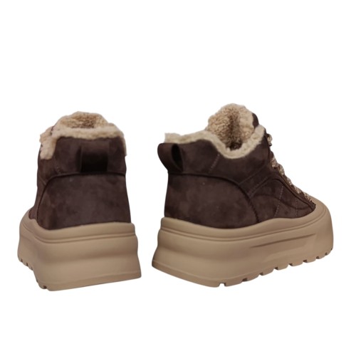 Черевики жіночі замшеві ALLSY 202544 коричневі хутро