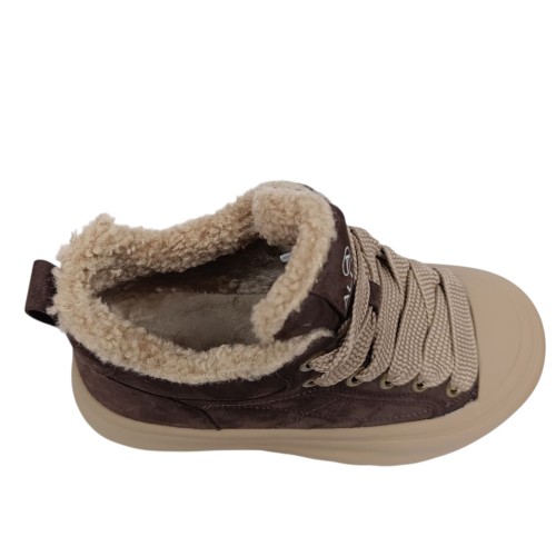 Черевики жіночі замшеві ALLSY 202544 коричневі хутро