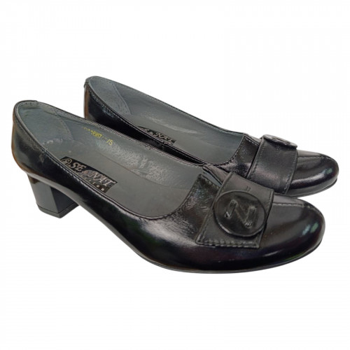 Туфли женские кожаные лак каблук SE NAT 4001 черные