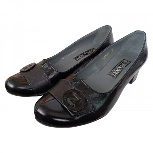 Туфли женские кожаные лак каблук SE NAT 4001 черные